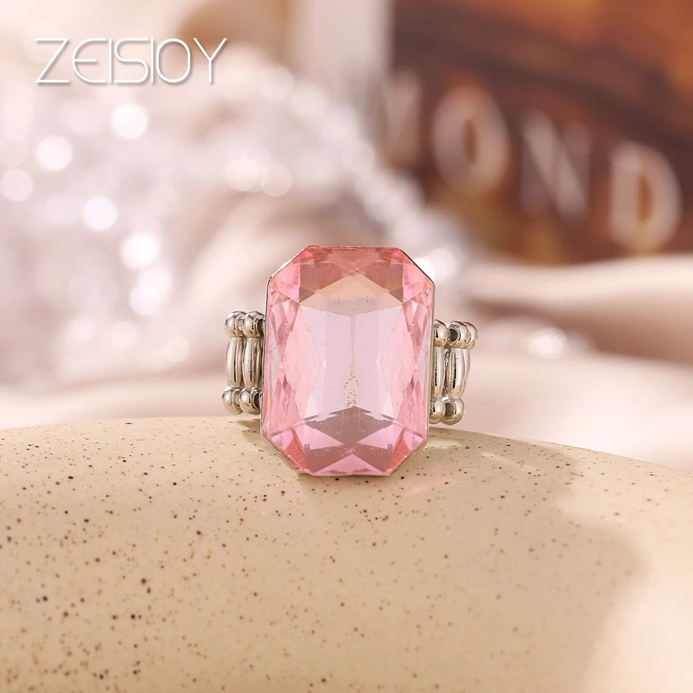 2020 personalized and elegant ladies big ring, big glass stone, multiple colors for women, fashionable elastic elastic finger ri K's Collection Store