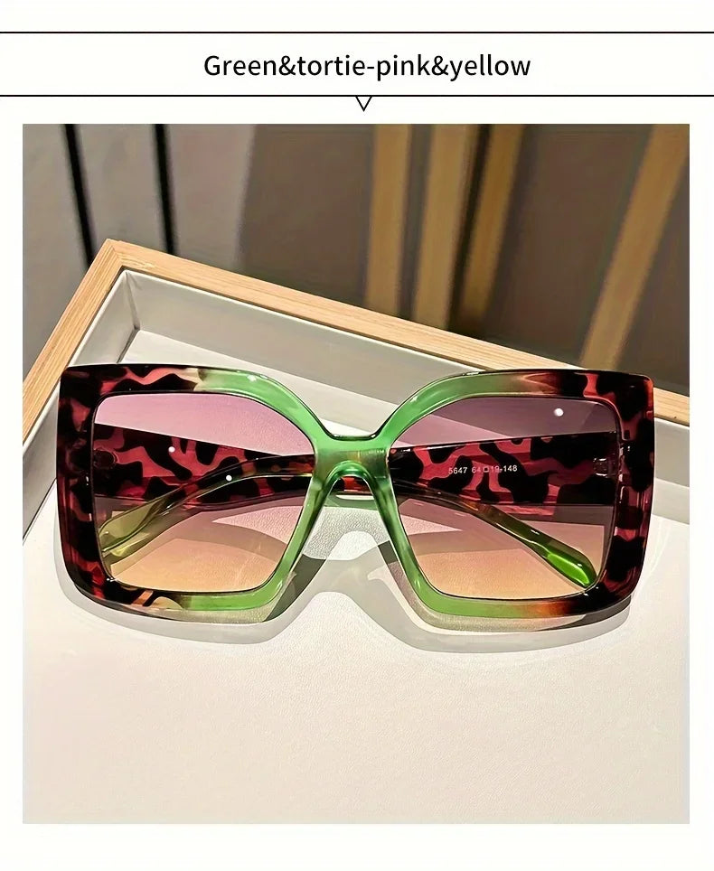 2025 Oversized Square Fashion Sunglasses with Gradient Lenses - Chic Tortoiseshell & Leopard Print Frames Anti-Glare PC Material K's Collection Store