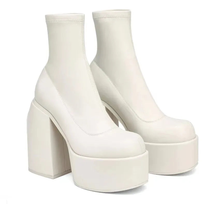 Women's Square Toe High Heel Mid-Calf Boots – Sexy Leather Zip-Up Winter Shoes K's Collection Store