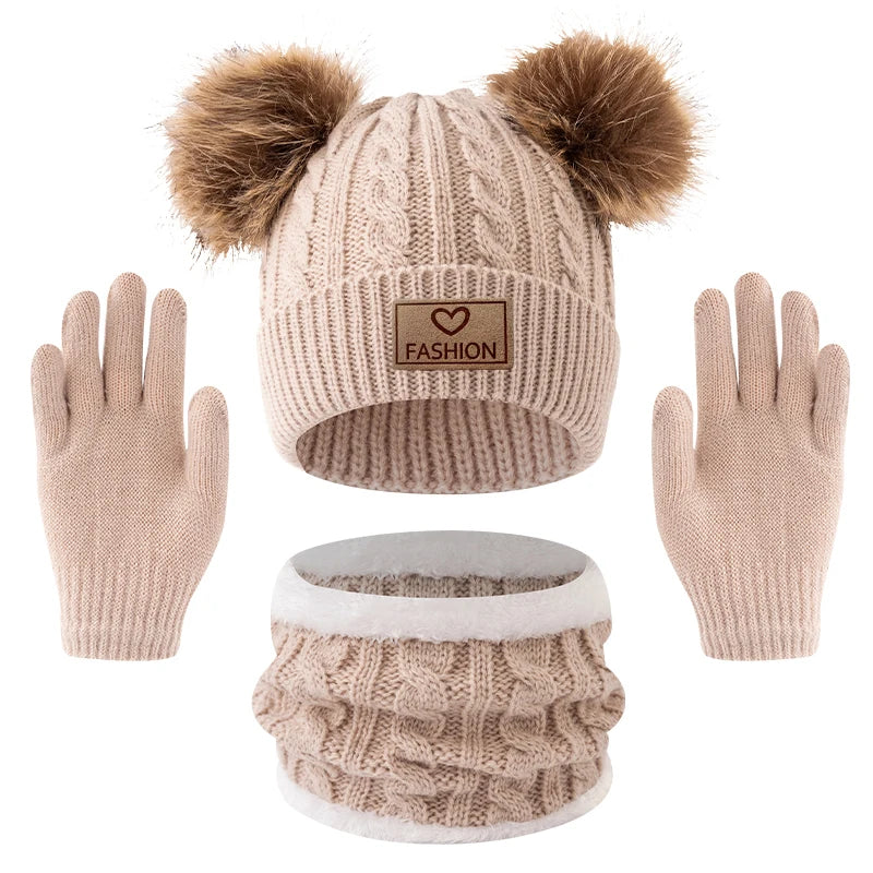 3PC 2-12Y Autumn and Winter Children's Hats and Neck Gloves Set, Cute, Comfortable and Warm, Hats for Boys and Girls K's Collection Store
