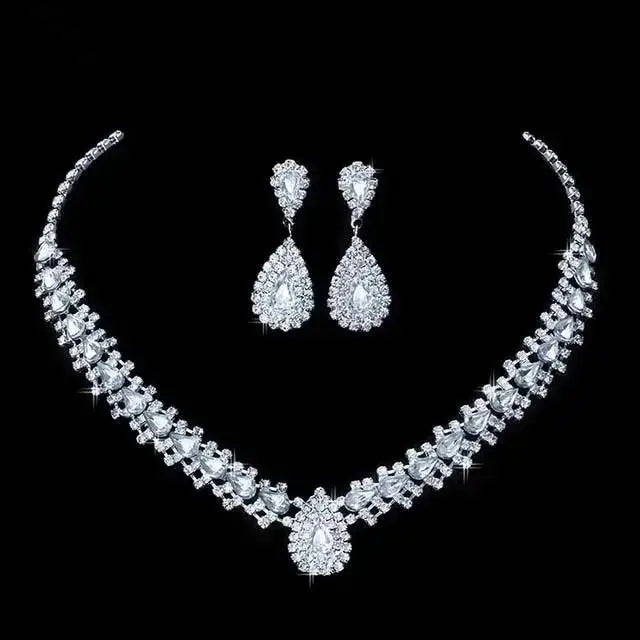 Wedding Bridal Jewelry Set String of Pearls Prom Silver Color Crystal Bracelet Necklace Earrings for Women jewellery sets K's Collection Store