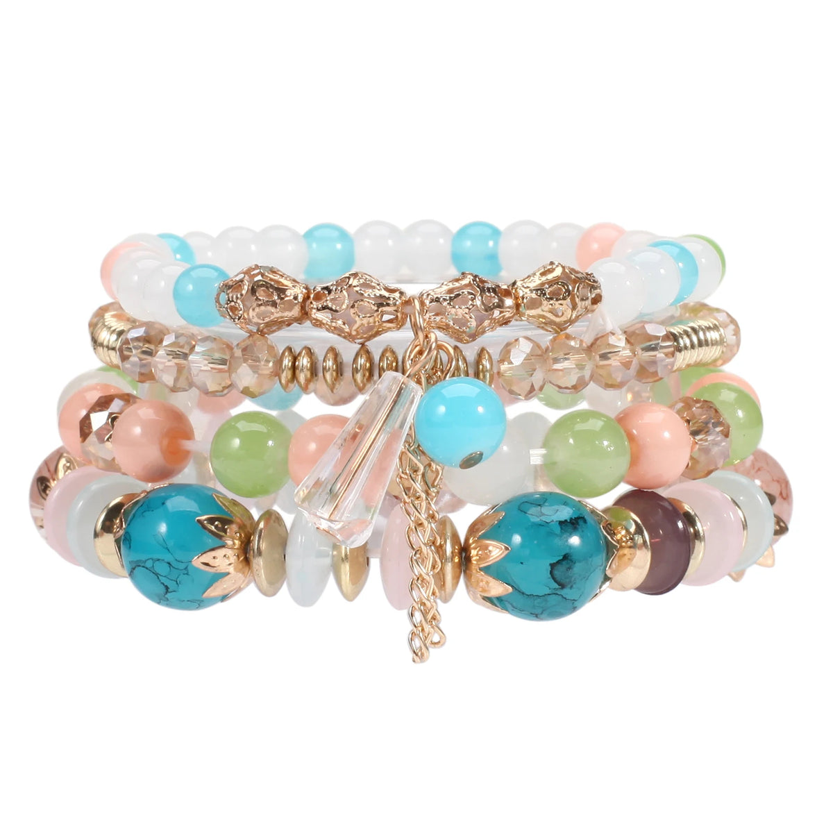 Bohemian Stackable Bead Bracelets for Women Multilayered Bracelet Pendant Charm Stretch Bangles K's Collection Store