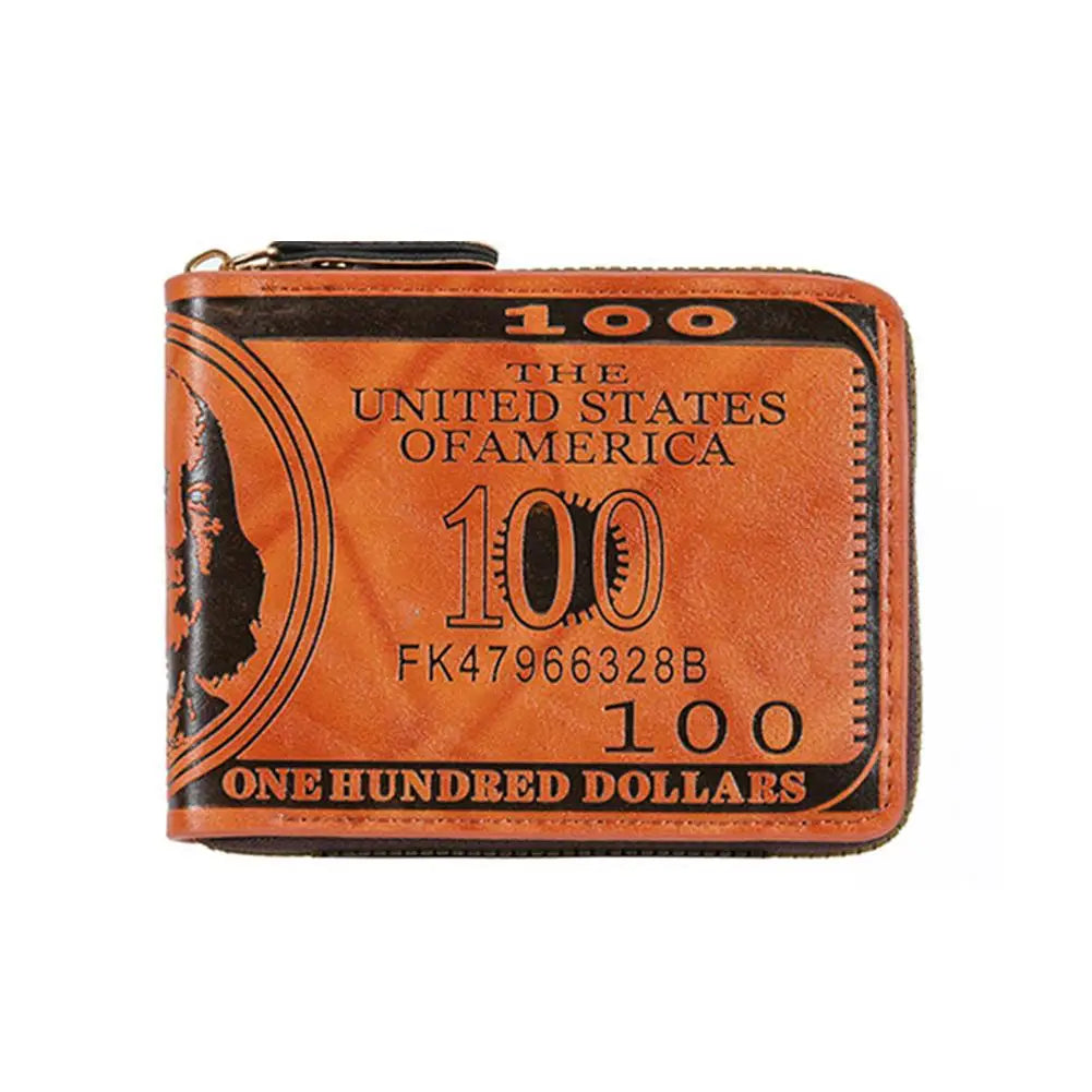 Men's Wallets with 100 US Dollar Pattern Hasp Male Leather Wallet with Zipper Card Holder Coin Pocket Purse Cartera Hombre K's Collection Store