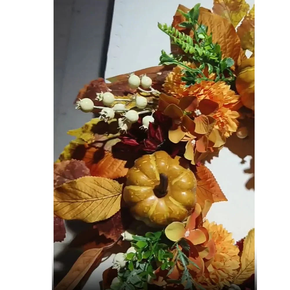 Fall Wreath with Pumpkin & Maple Leaves – Thanksgiving Décor K's Collection Store