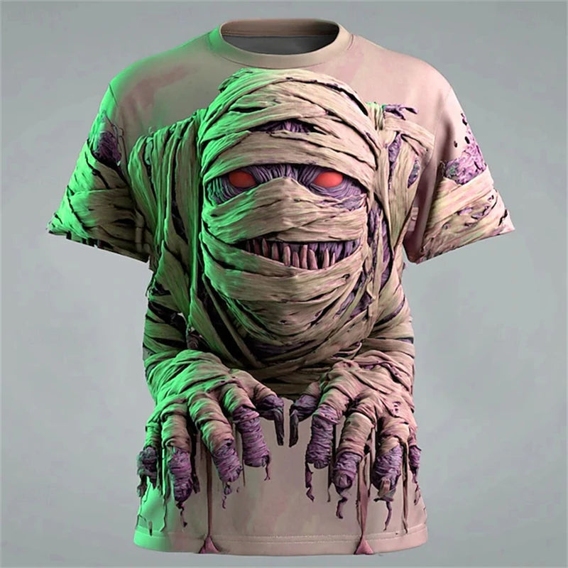 New Mens Halloween T-shirt with 3D Mummy Printed Pattern Short Sleeve T-shirt Suitable for Casual Wear As A Festive Theme Outfit K's Collection Store