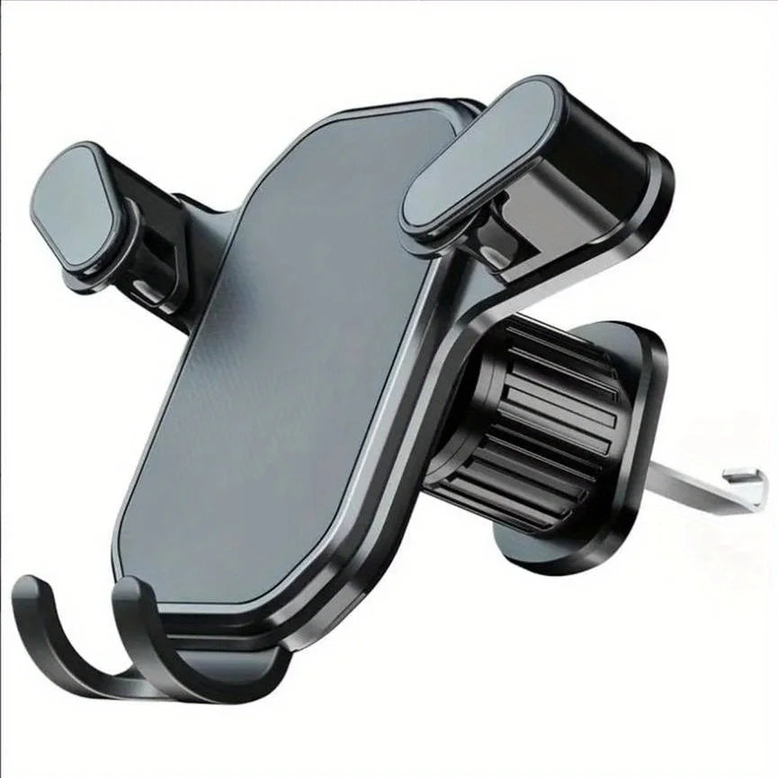 Black air vent clip phone mount with textured cradle and dual adjustable side holders