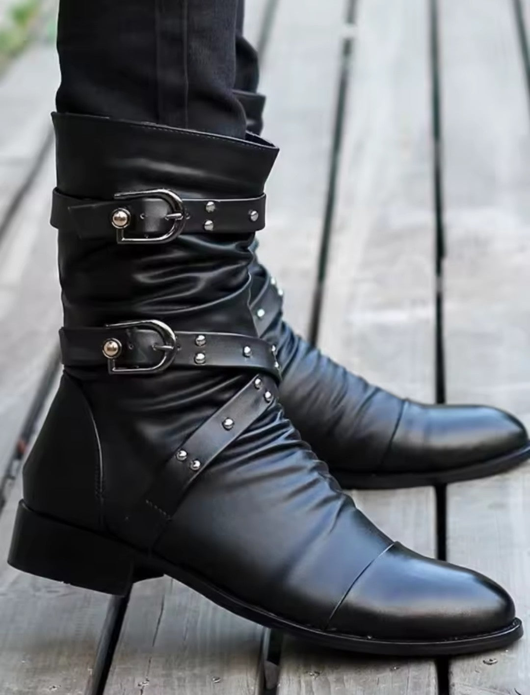 Men's Retro Leather Biker Boots K's Collection Store