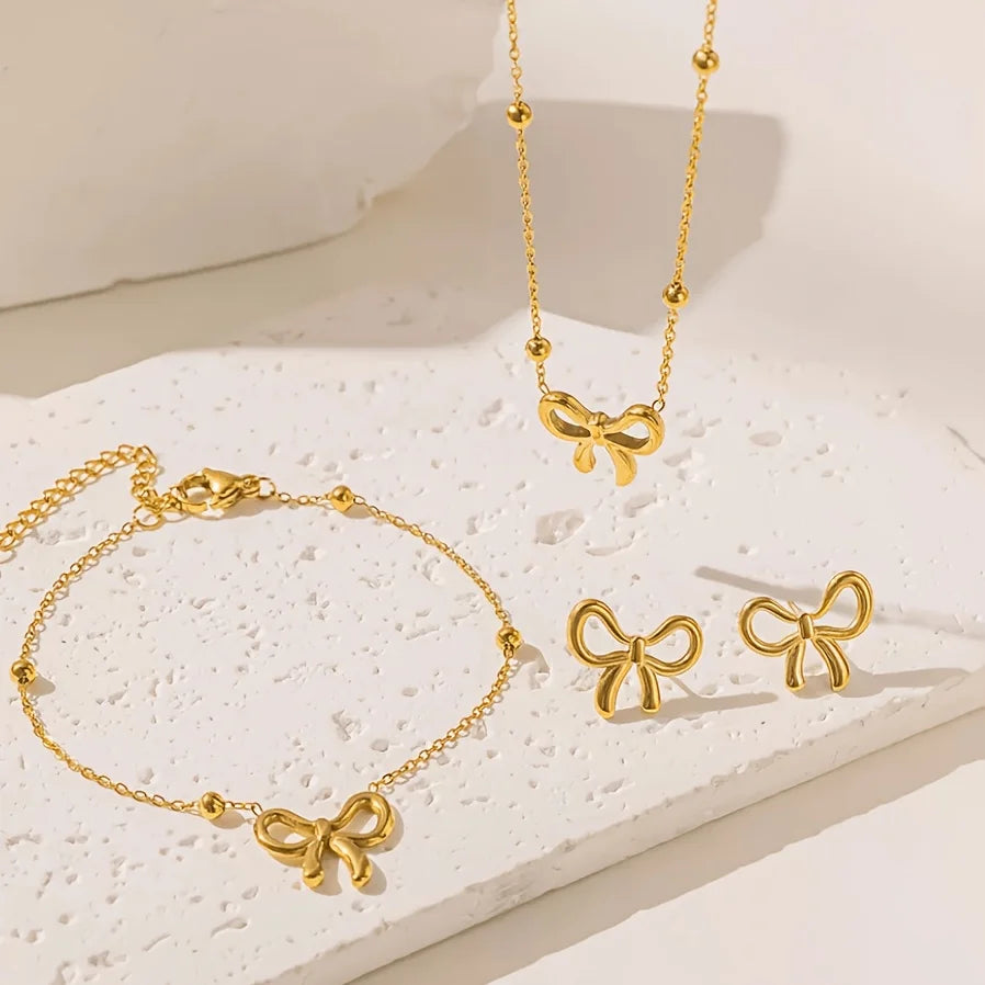 4-piece luxury, lightweight, and fresh bow necklace, bracelet, and earring set, women's high-end banquet jewelry set K's Collection Store
