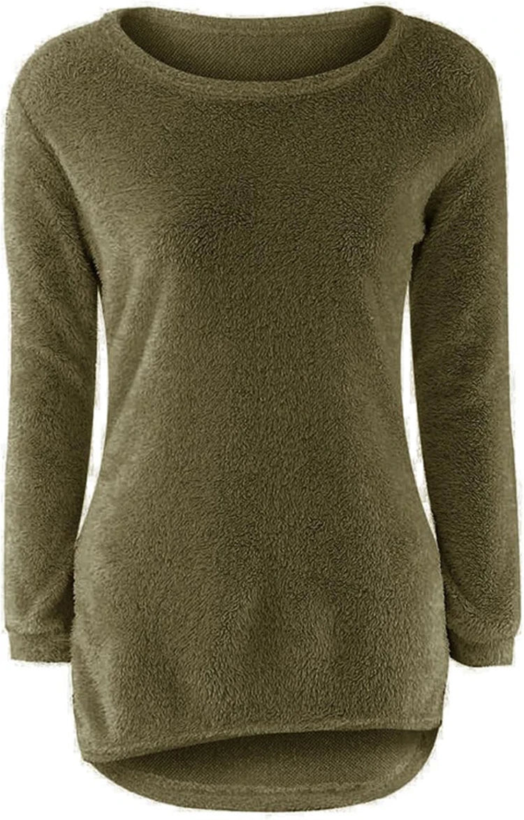 2024 Women Warm Sweaters Solid Color O Neck Loose Knitted Pullover Long Sweater Casual Blouse Lady Hipster Comfortable Clothing K's Collection Store
