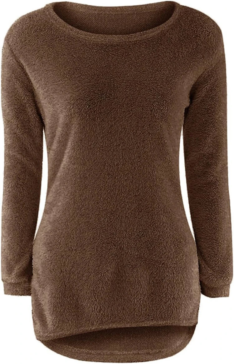 2024 Women Warm Sweaters Solid Color O Neck Loose Knitted Pullover Long Sweater Casual Blouse Lady Hipster Comfortable Clothing K's Collection Store