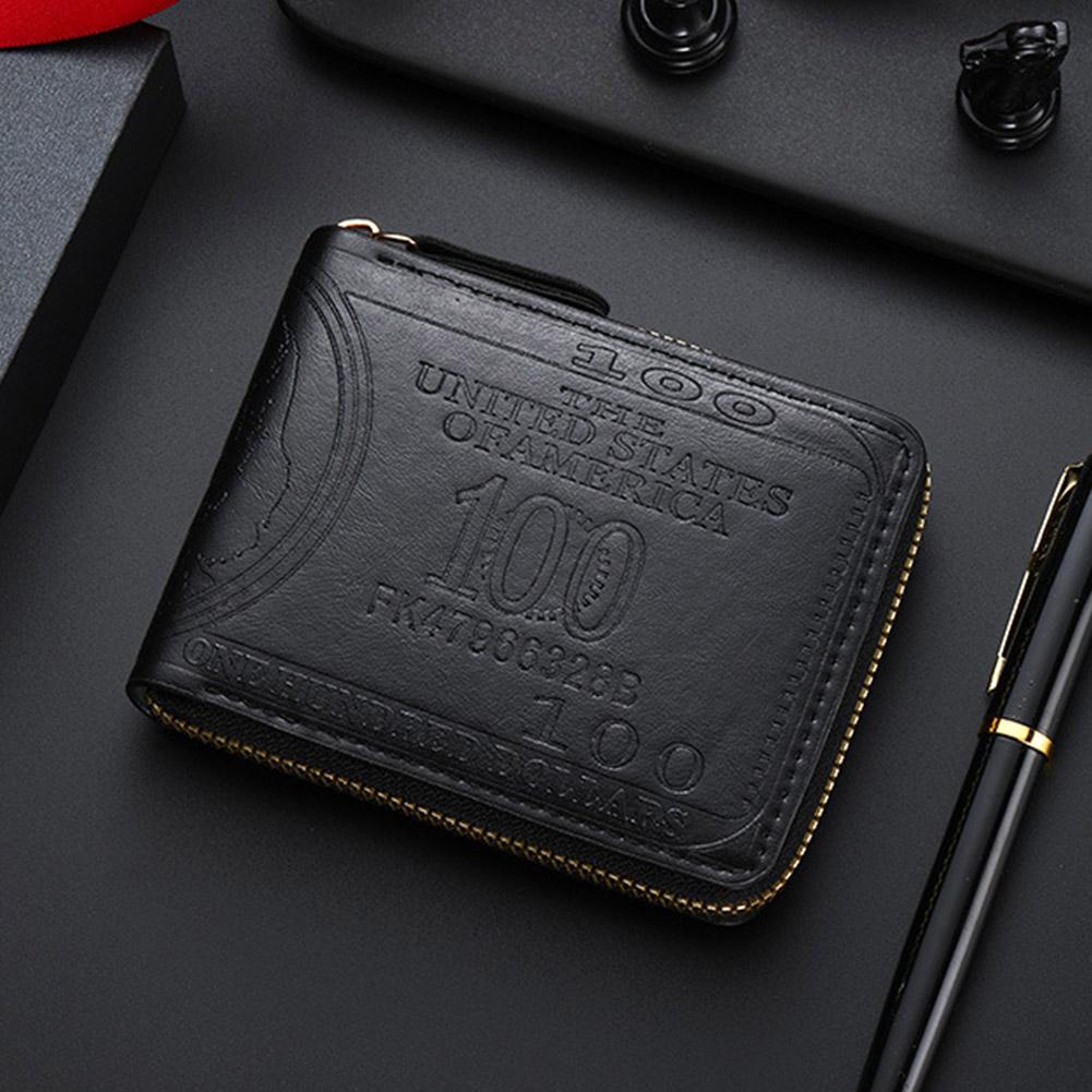 Men's Wallets with 100 US Dollar Pattern Hasp Male Leather Wallet with Zipper Card Holder Coin Pocket Purse Cartera Hombre K's Collection Store
