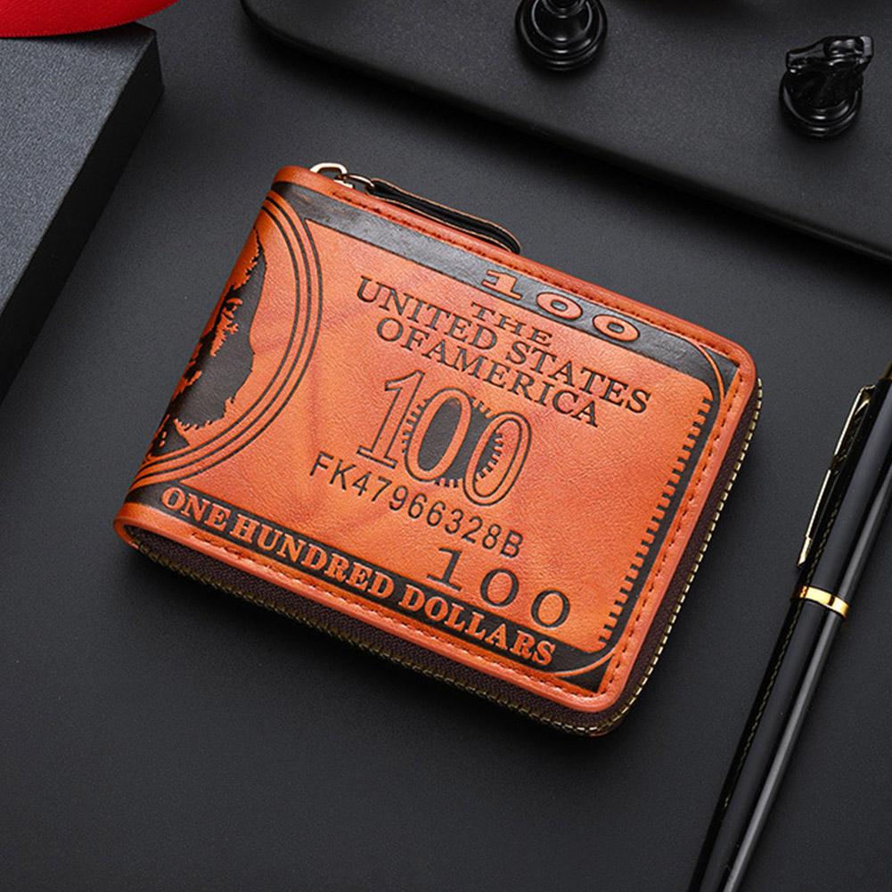 Men's Wallets with 100 US Dollar Pattern Hasp Male Leather Wallet with Zipper Card Holder Coin Pocket Purse Cartera Hombre K's Collection Store