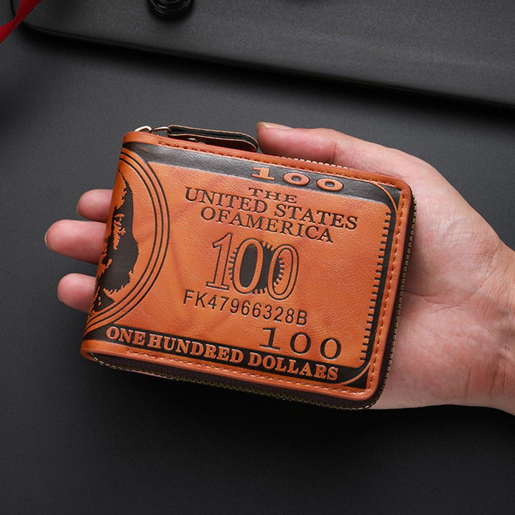 Men's Wallets with 100 US Dollar Pattern Hasp Male Leather Wallet with Zipper Card Holder Coin Pocket Purse Cartera Hombre K's Collection Store