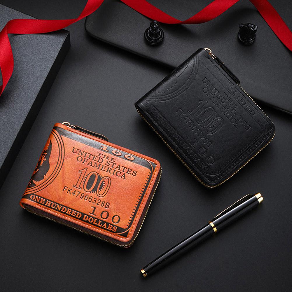 Men's Wallets with 100 US Dollar Pattern Hasp Male Leather Wallet with Zipper Card Holder Coin Pocket Purse Cartera Hombre K's Collection Store