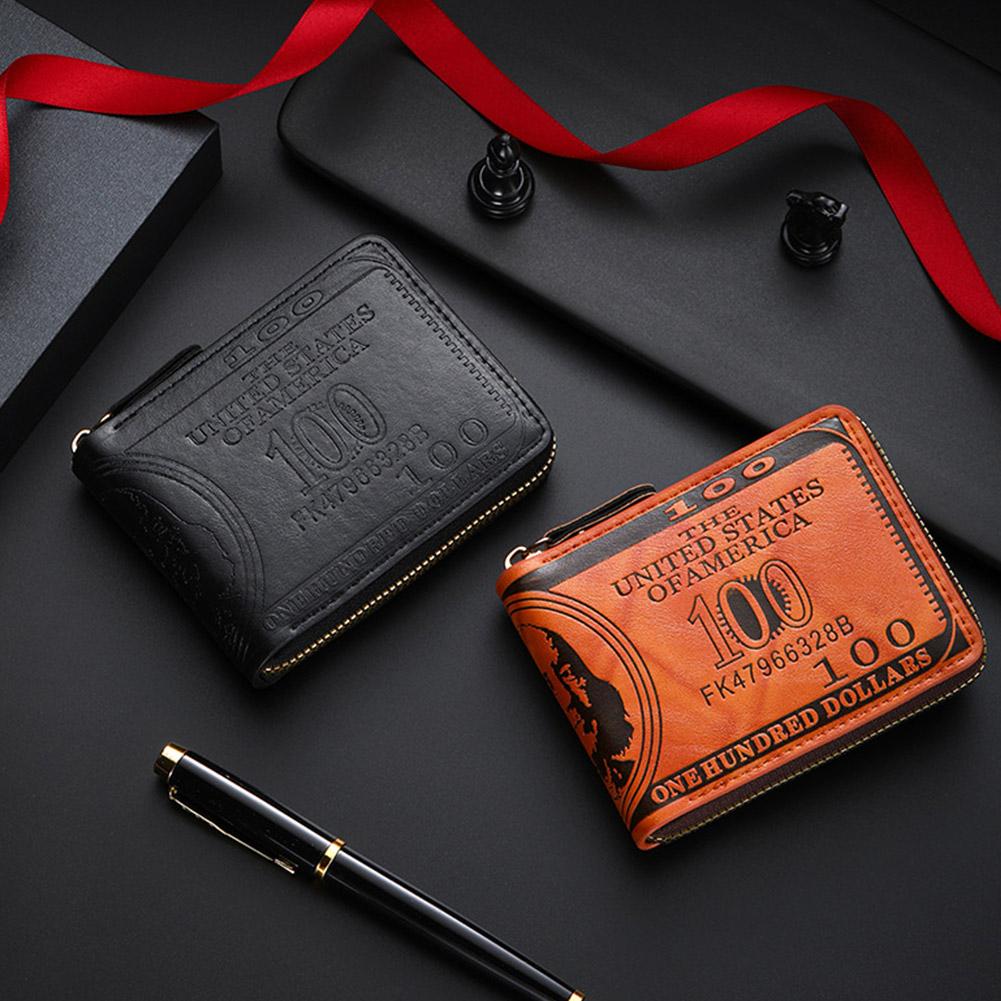 Men's Wallets with 100 US Dollar Pattern Hasp Male Leather Wallet with Zipper Card Holder Coin Pocket Purse Cartera Hombre K's Collection Store