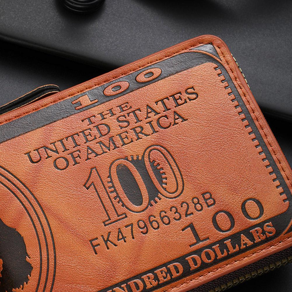 Men's Wallets with 100 US Dollar Pattern Hasp Male Leather Wallet with Zipper Card Holder Coin Pocket Purse Cartera Hombre K's Collection Store