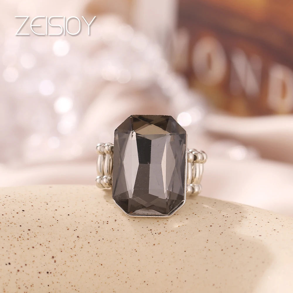 2020 personalized and elegant ladies big ring, big glass stone, multiple colors for women, fashionable elastic elastic finger ri K's Collection Store