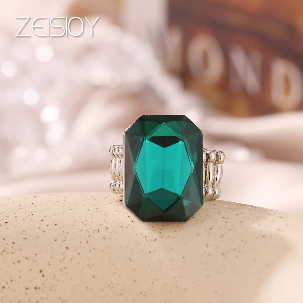 2020 personalized and elegant ladies big ring, big glass stone, multiple colors for women, fashionable elastic elastic finger ri K's Collection Store