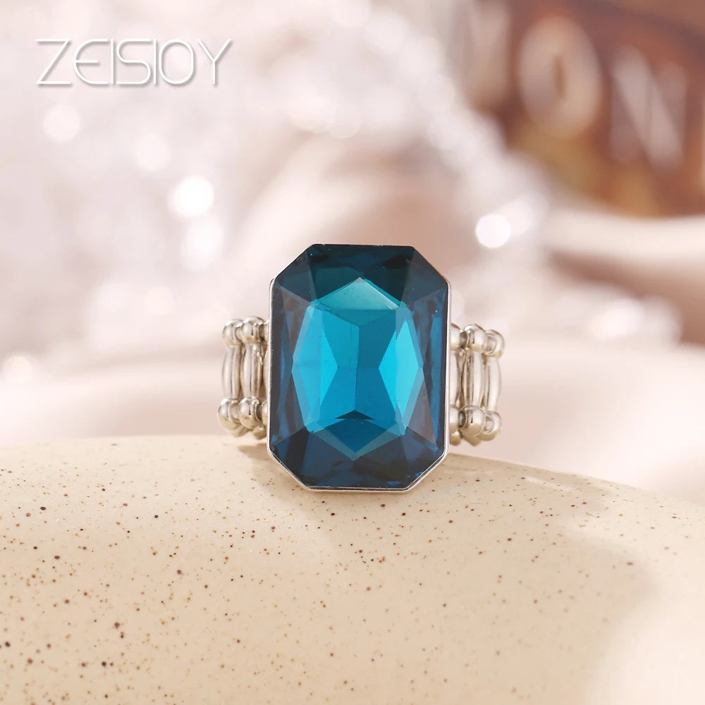 2020 personalized and elegant ladies big ring, big glass stone, multiple colors for women, fashionable elastic elastic finger ri K's Collection Store