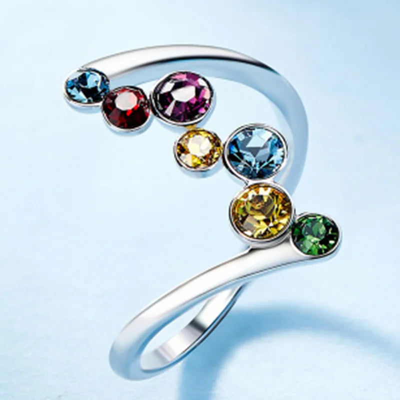 Women's Elegant Fingure Ring Inlaid With Round Rhinestone Colorful Rings Shiny Crystal Charming Jewelry Classical Rings K's Collection Store