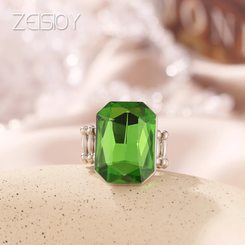2020 personalized and elegant ladies big ring, big glass stone, multiple colors for women, fashionable elastic elastic finger ri K's Collection Store