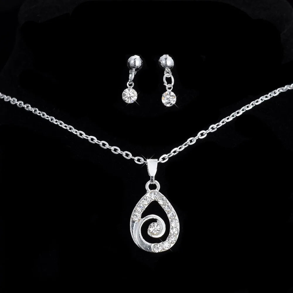 Women's Silver Color Fashion Wedding Jewelry Luxury Crystal Pearl Necklace/Bracelet/Ring/Earrings Ladies Jewelry Sets for Bridal K's Collection Store