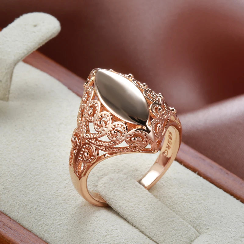 Kinel Hot Fashion Glossy Rings for Women 585 Rose Gold Unique Pattern Rhombus Rings Ethnic Bride Wedding Jewelry 2022 New K's Collection Store