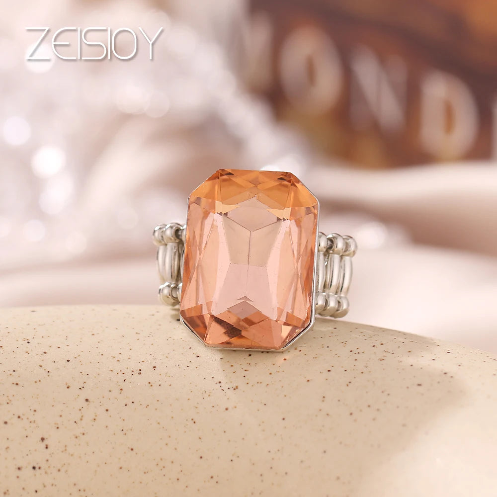 2020 personalized and elegant ladies big ring, big glass stone, multiple colors for women, fashionable elastic elastic finger ri K's Collection Store