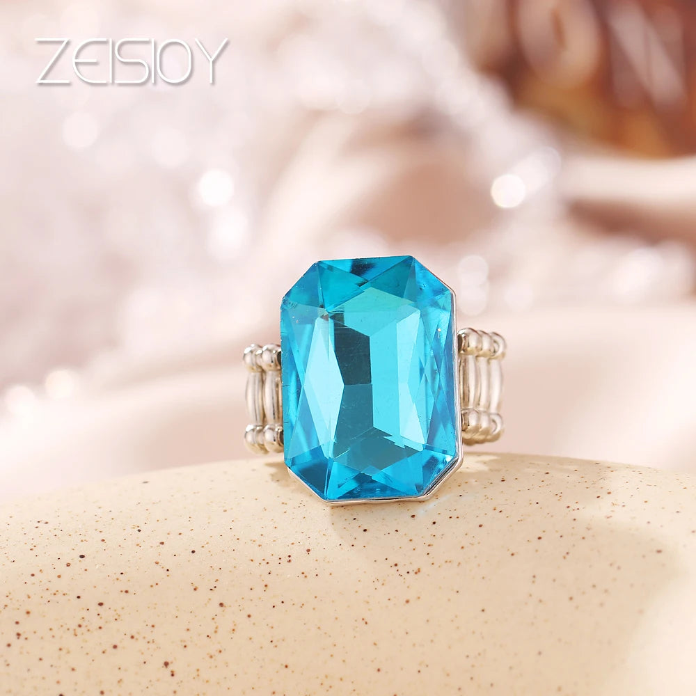2020 personalized and elegant ladies big ring, big glass stone, multiple colors for women, fashionable elastic elastic finger ri K's Collection Store