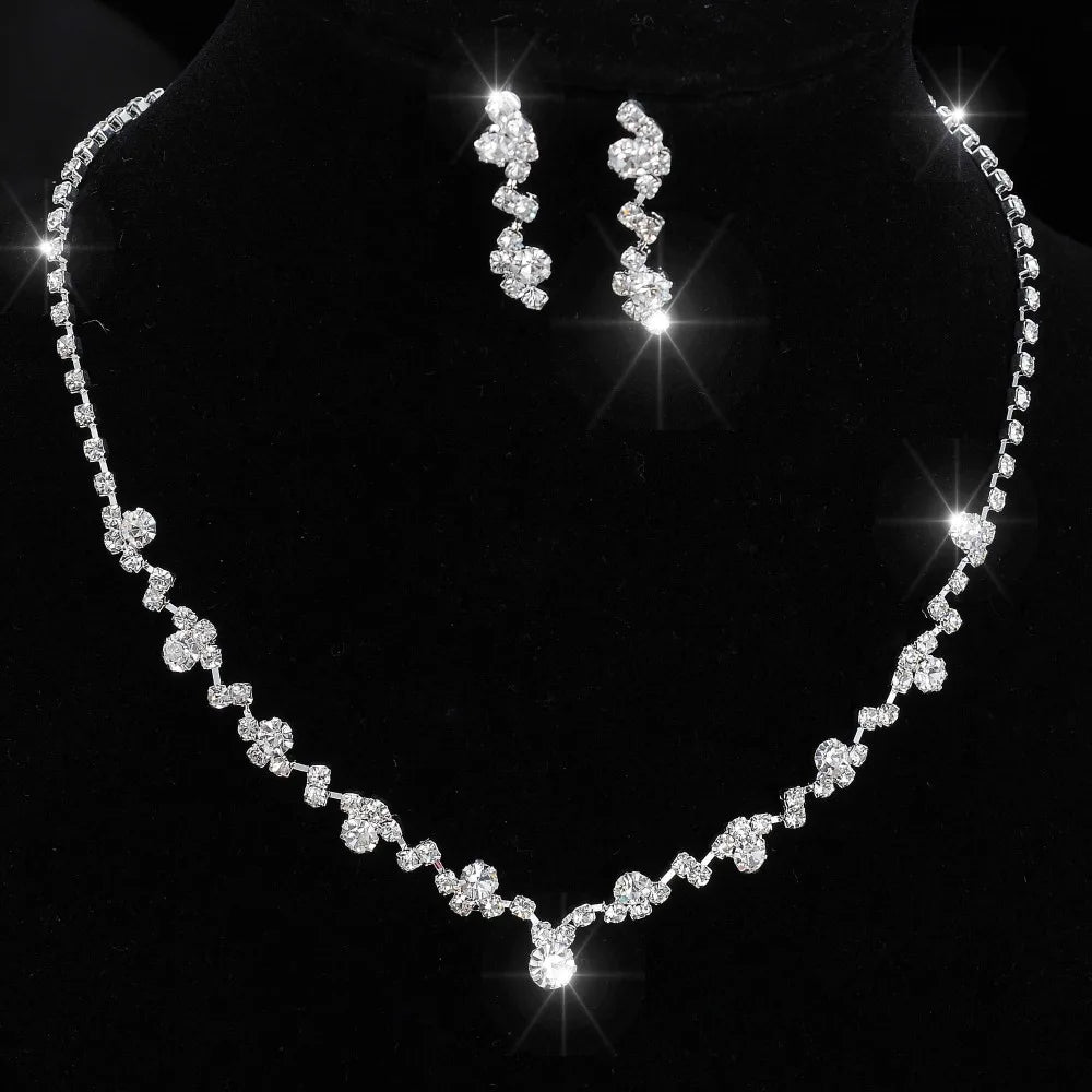 Women's Silver Color Fashion Wedding Jewelry Luxury Crystal Pearl Necklace/Bracelet/Ring/Earrings Ladies Jewelry Sets for Bridal K's Collection Store