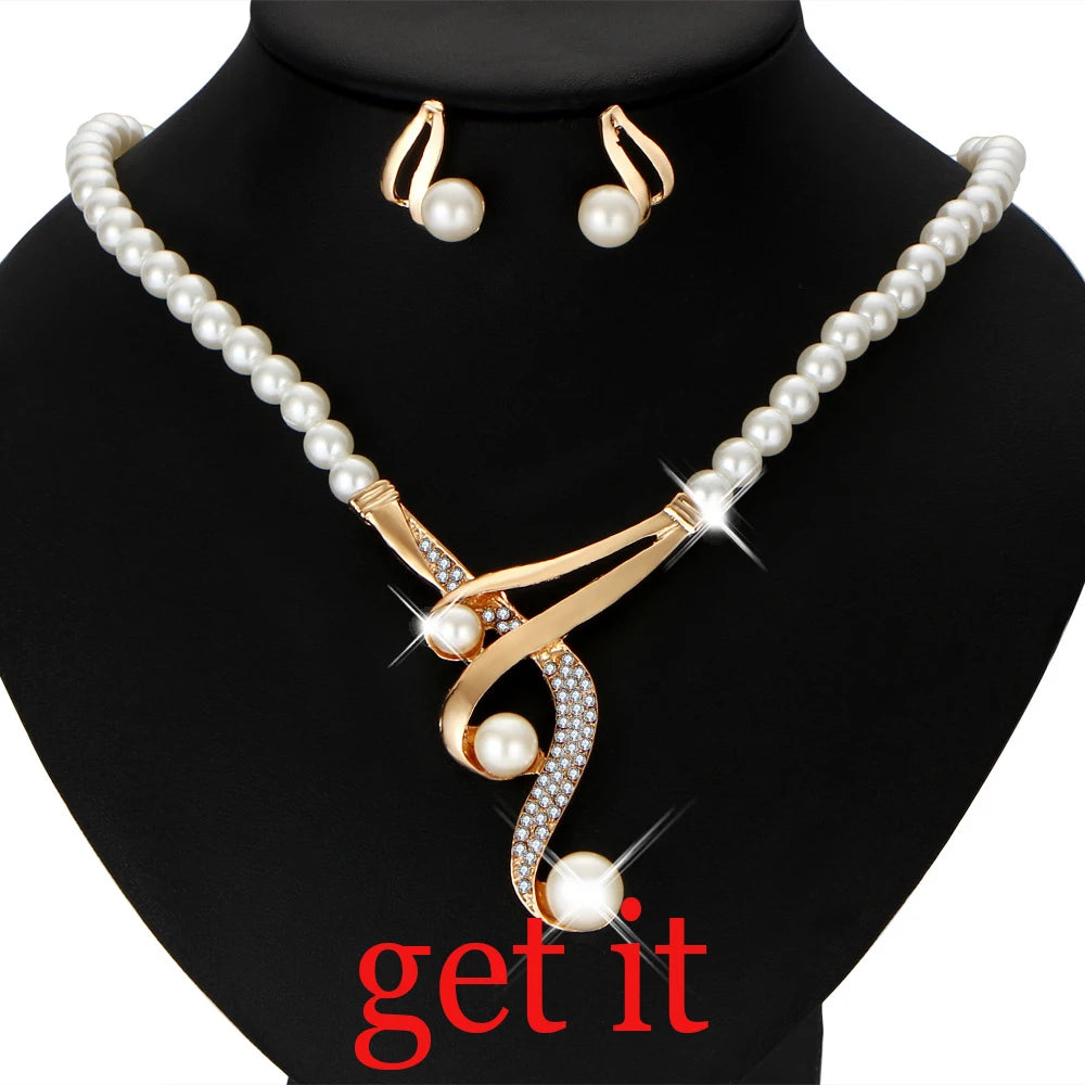 Wedding Bridal Jewelry Set String of Pearls Prom Silver Color Crystal Bracelet Necklace Earrings for Women jewellery sets K's Collection Store