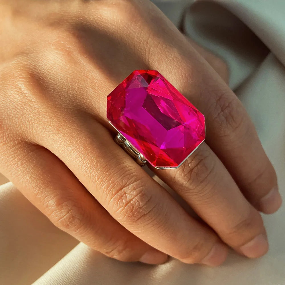 2020 personalized and elegant ladies big ring, big glass stone, multiple colors for women, fashionable elastic elastic finger ri K's Collection Store