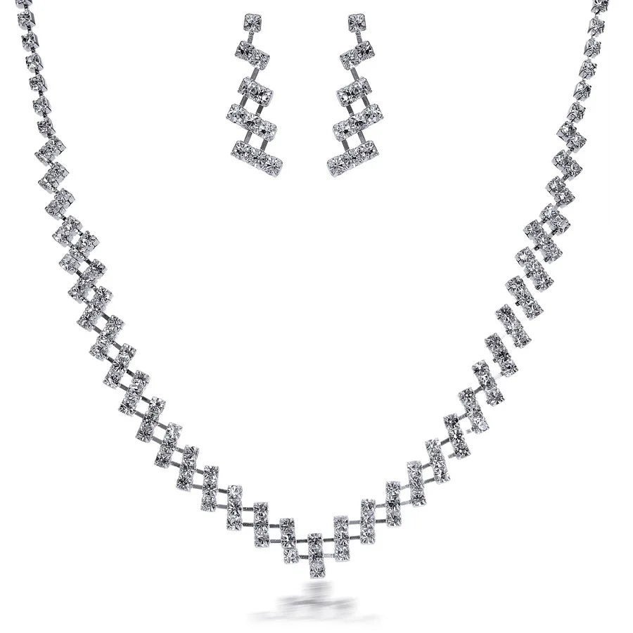 Women's Silver Color Fashion Wedding Jewelry Luxury Crystal Pearl Necklace/Bracelet/Ring/Earrings Ladies Jewelry Sets for Bridal K's Collection Store