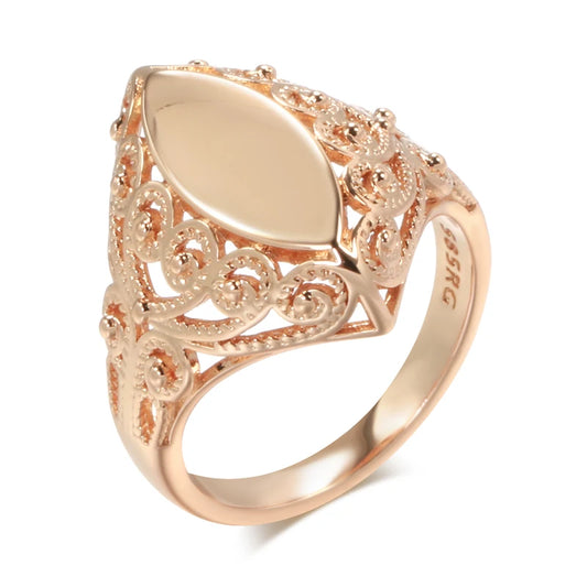 Kinel Hot Fashion Glossy Rings for Women 585 Rose Gold Unique Pattern Rhombus Rings Ethnic Bride Wedding Jewelry 2022 New K's Collection Store
