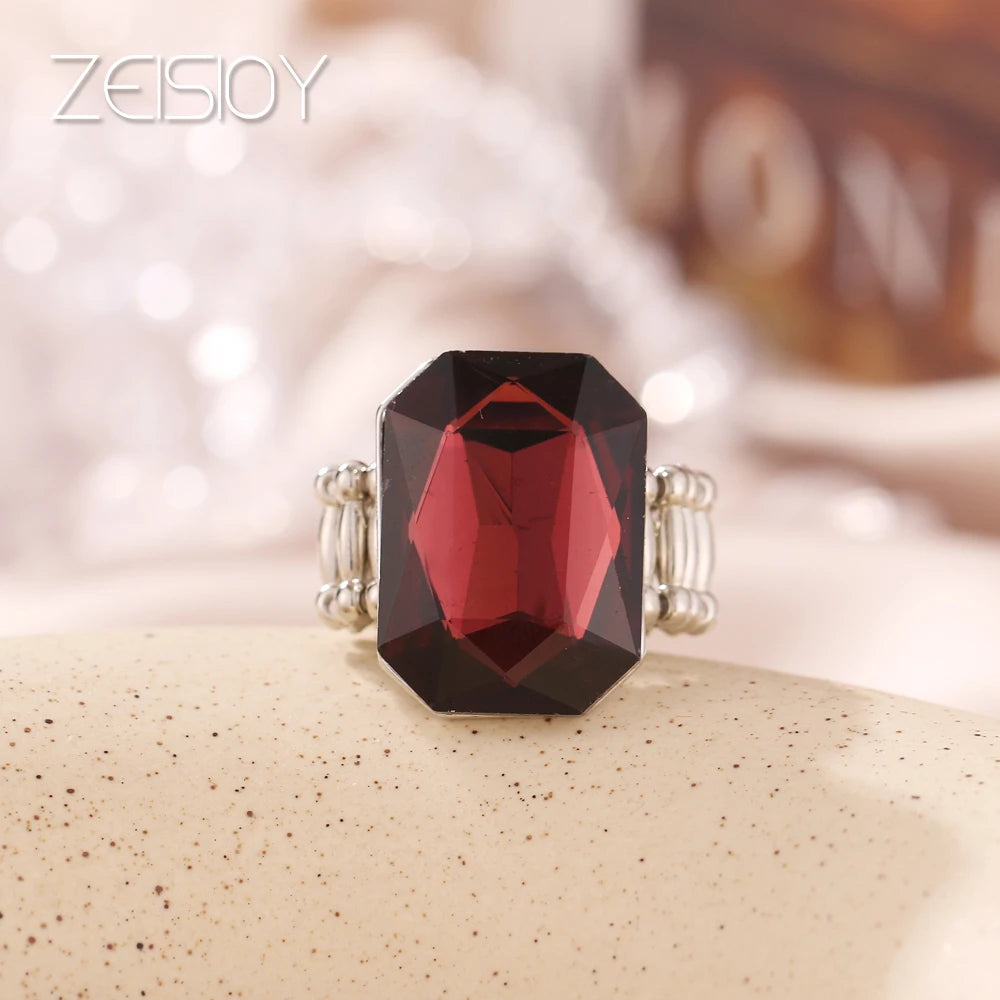 2020 personalized and elegant ladies big ring, big glass stone, multiple colors for women, fashionable elastic elastic finger ri K's Collection Store