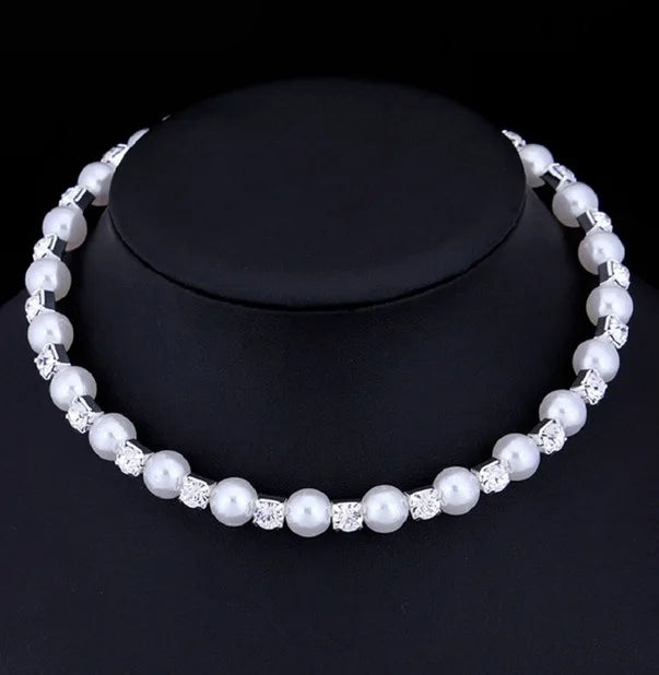 Wedding Bridal Jewelry Set String of Pearls Prom Silver Color Crystal Bracelet Necklace Earrings for Women jewellery sets K's Collection Store