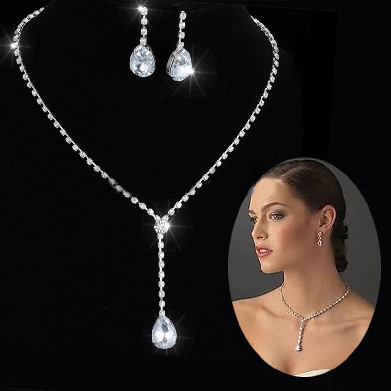 Women's Silver Color Fashion Wedding Jewelry Luxury Crystal Pearl Necklace/Bracelet/Ring/Earrings Ladies Jewelry Sets for Bridal K's Collection Store