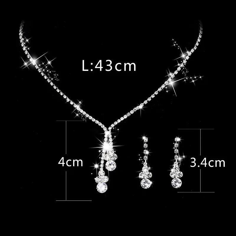 Fashion Crystal Bride Jewelry Set Rhinestone Silver-plated Wedding Dress Banquet Necklace Earring Set Ladies Gift K's Collection Store