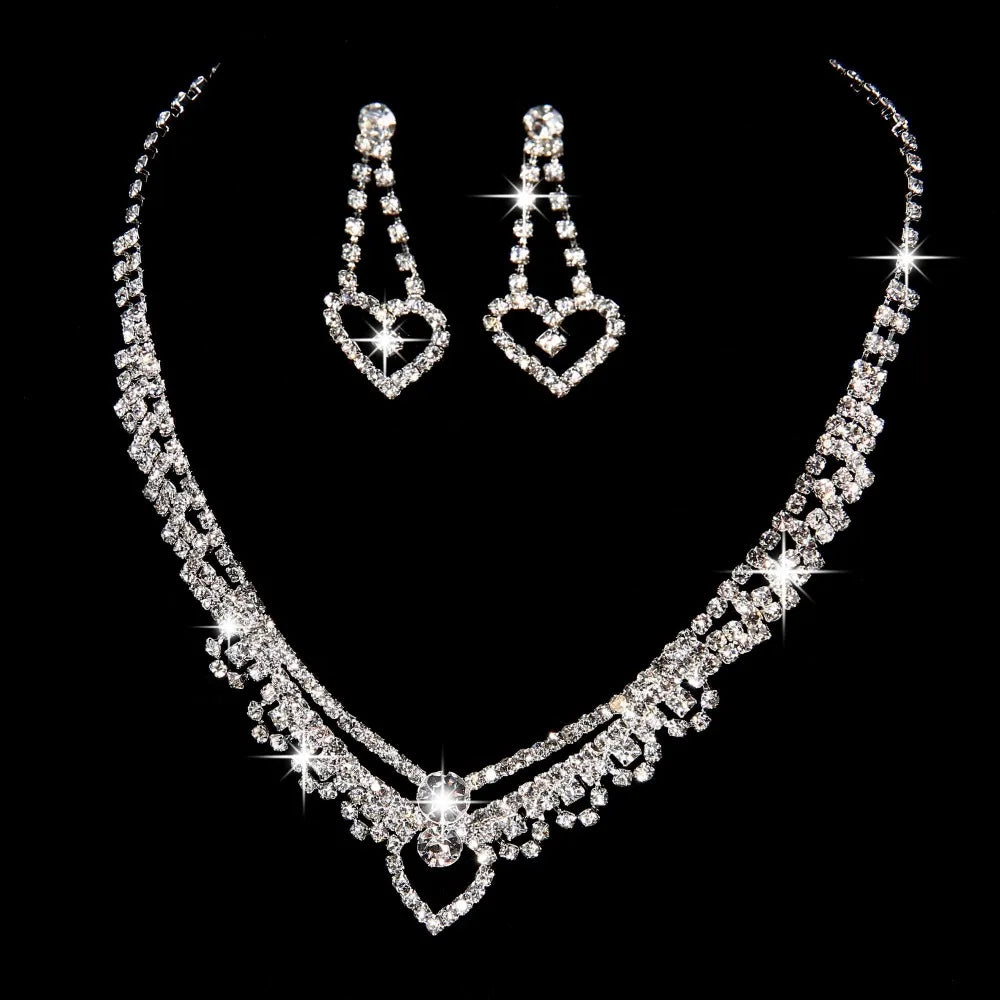Women's Silver Color Fashion Wedding Jewelry Luxury Crystal Pearl Necklace/Bracelet/Ring/Earrings Ladies Jewelry Sets for Bridal K's Collection Store