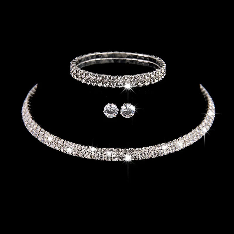 Fashion Crystal Bride Jewelry Set Rhinestone Silver-plated Wedding Dress Banquet Necklace Earring Set Ladies Gift K's Collection Store