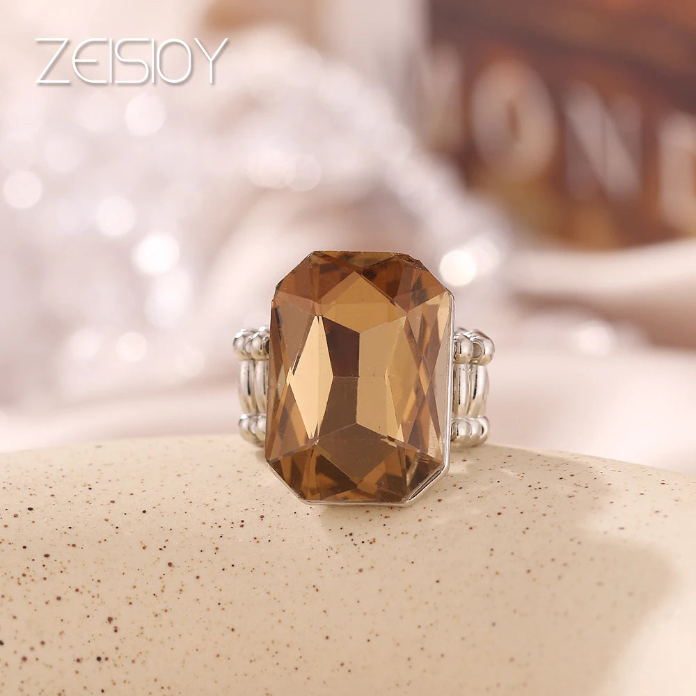 2020 personalized and elegant ladies big ring, big glass stone, multiple colors for women, fashionable elastic elastic finger ri K's Collection Store
