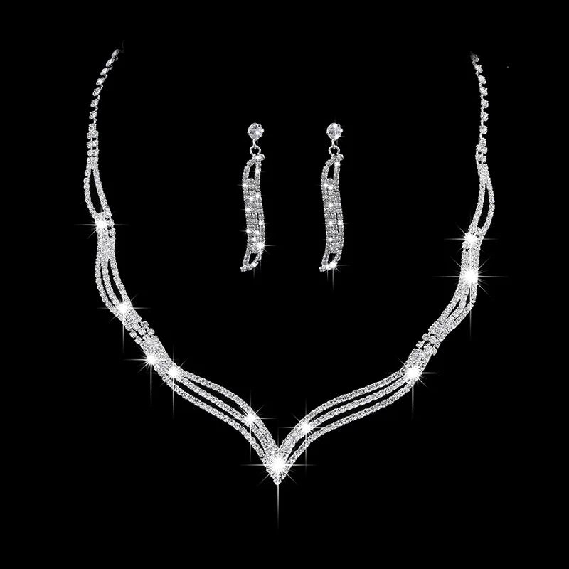 Fashion Crystal Bride Jewelry Set Rhinestone Silver-plated Wedding Dress Banquet Necklace Earring Set Ladies Gift K's Collection Store