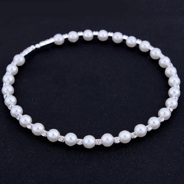 Wedding Bridal Jewelry Set String of Pearls Prom Silver Color Crystal Bracelet Necklace Earrings for Women jewellery sets K's Collection Store
