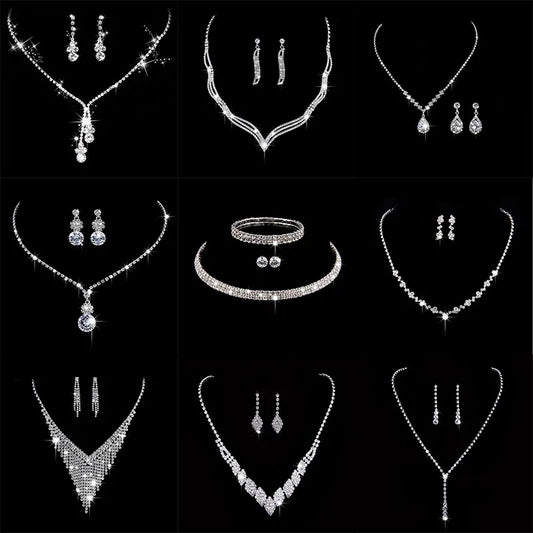 Fashion Crystal Bride Jewelry Set Rhinestone Silver-plated Wedding Dress Banquet Necklace Earring Set Ladies Gift K's Collection Store