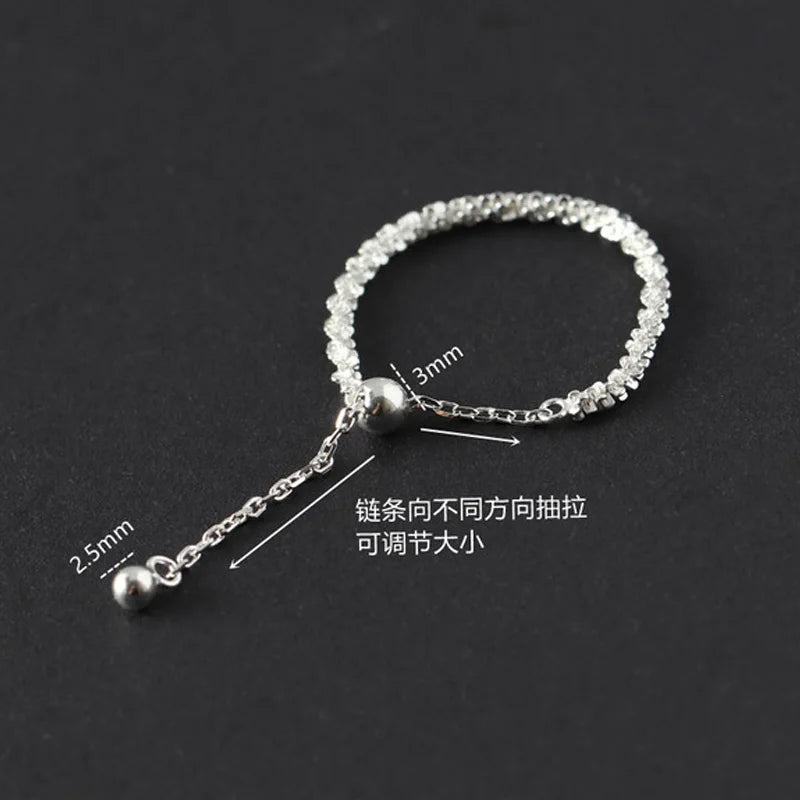 925 Sterling Silver Sparkling Simple Gypsophila Pull Adjustable Flash Ring for Women Anniversary Wedding Party Gift Fine Jewelry K's Collection Store