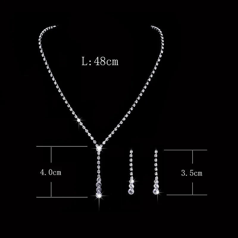 Fashion Crystal Bride Jewelry Set Rhinestone Silver-plated Wedding Dress Banquet Necklace Earring Set Ladies Gift K's Collection Store