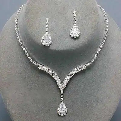 Women's Silver Color Fashion Wedding Jewelry Luxury Crystal Pearl Necklace/Bracelet/Ring/Earrings Ladies Jewelry Sets for Bridal K's Collection Store