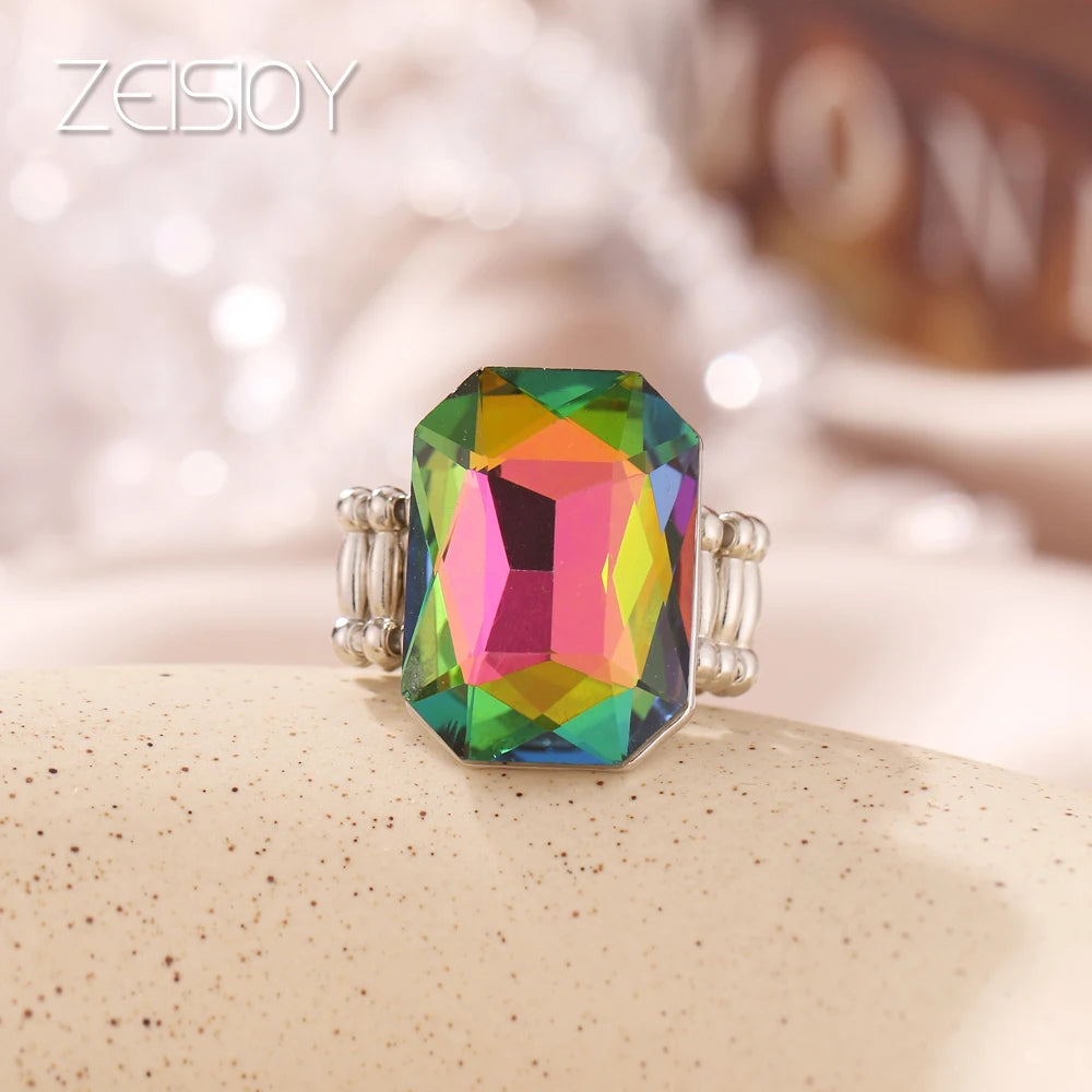 2020 personalized and elegant ladies big ring, big glass stone, multiple colors for women, fashionable elastic elastic finger ri K's Collection Store