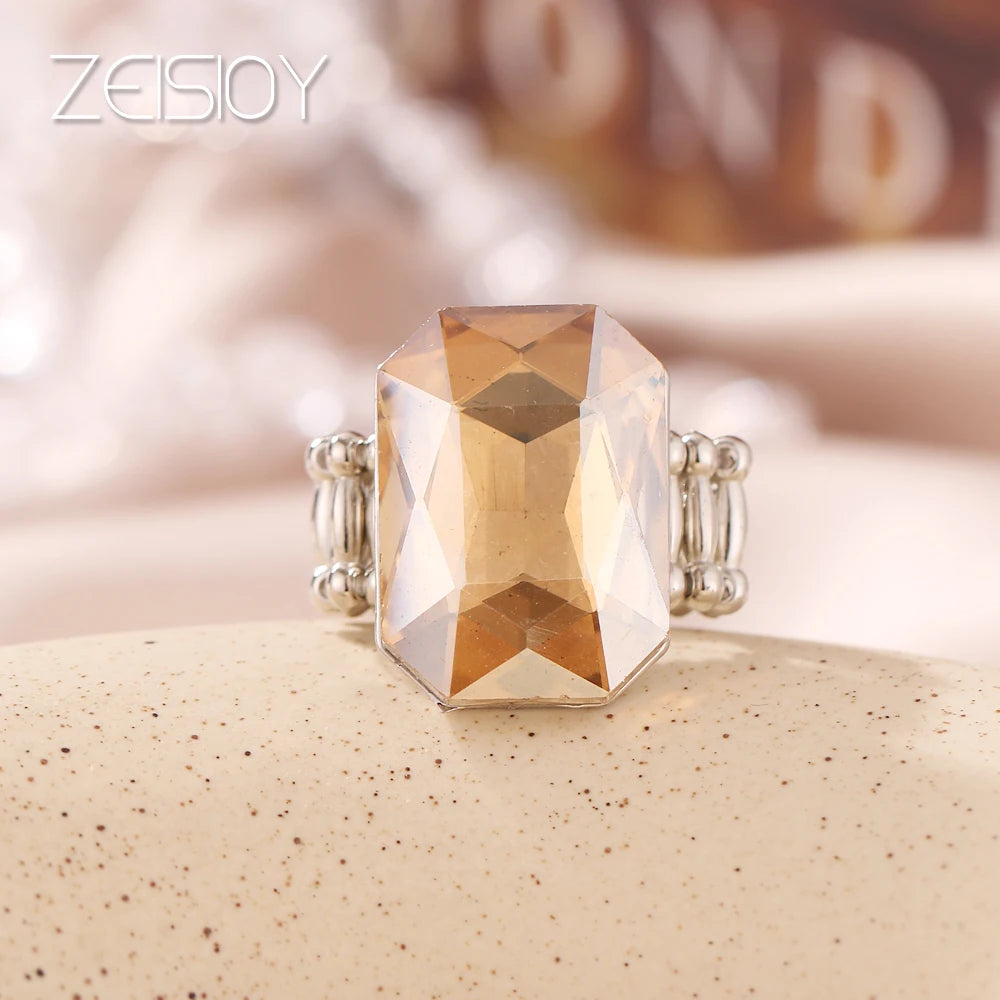 2020 personalized and elegant ladies big ring, big glass stone, multiple colors for women, fashionable elastic elastic finger ri K's Collection Store