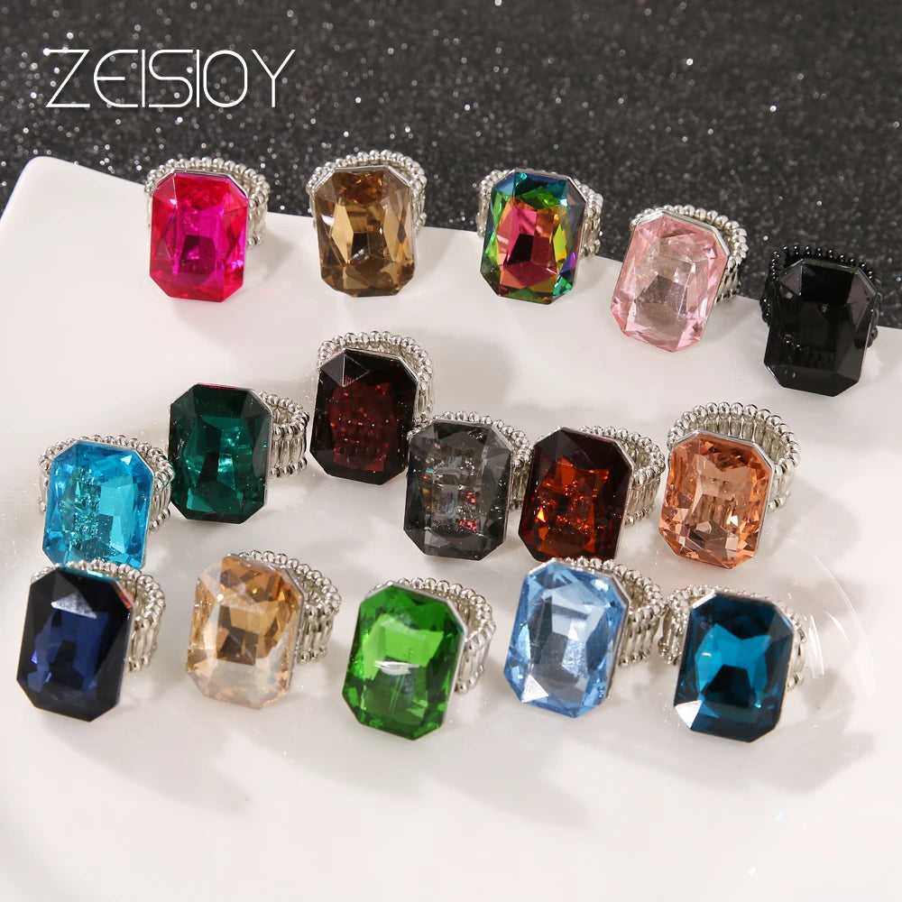 2020 personalized and elegant ladies big ring, big glass stone, multiple colors for women, fashionable elastic elastic finger ri K's Collection Store